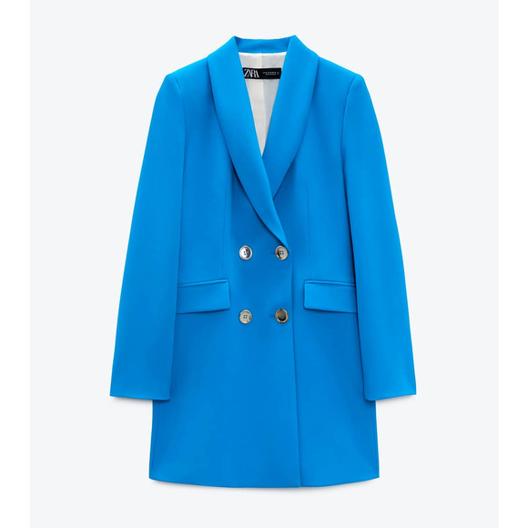 ZARA DOUBLE BREASTED LONG BLAZER BLUE XS - Picture 12 of 13